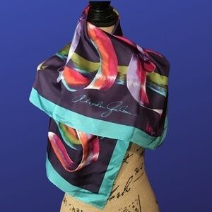ALEXANDER JULIAN Coat Scarf, Multicolor “Ribbon Weave” print, Pre-owned Vintage